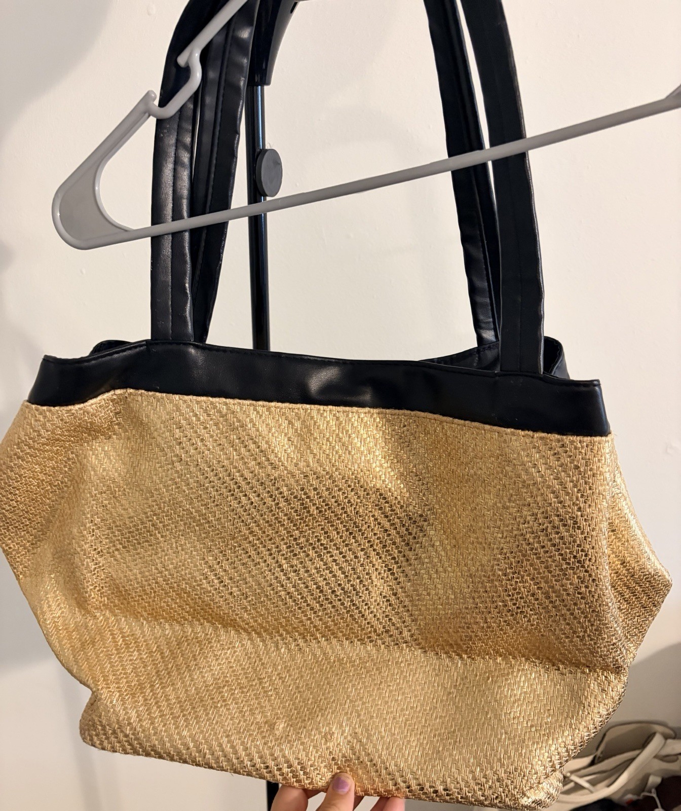 Versace Beige & Black Tote Bag Double Handles Magnetic Closure Pockets