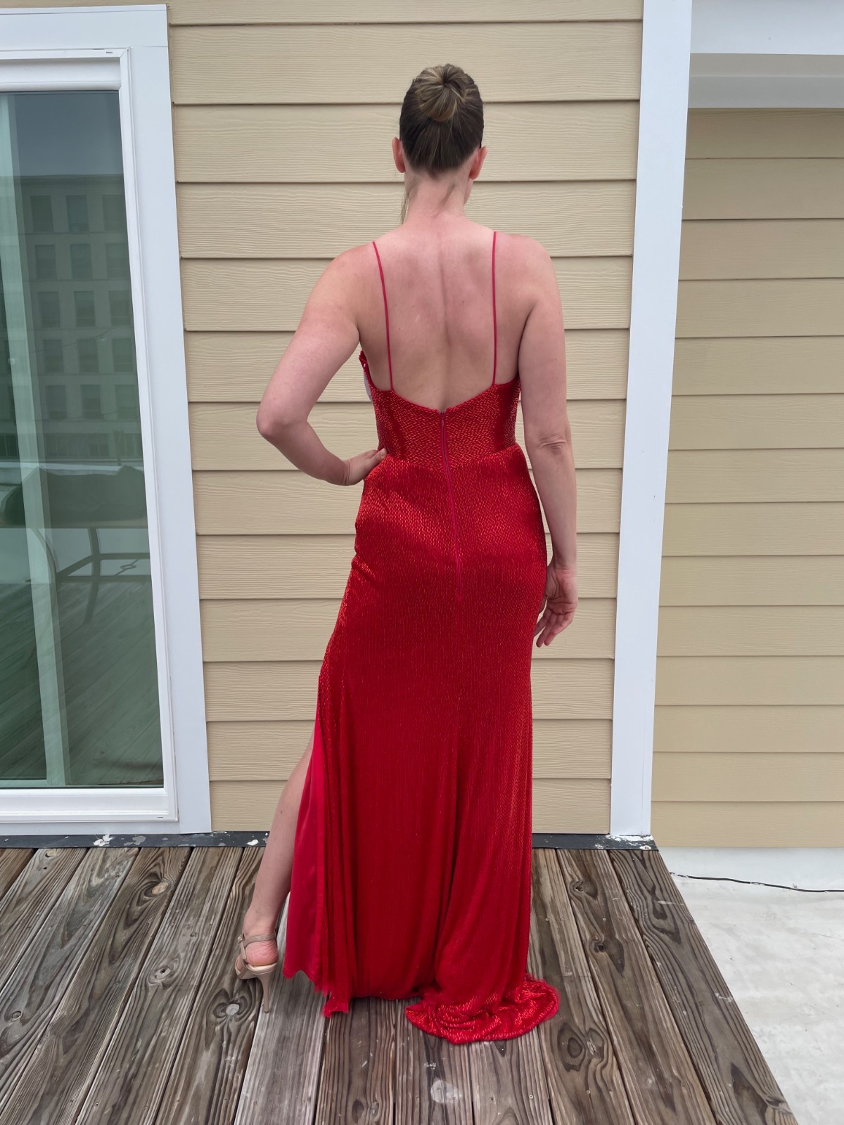 New Rachel Allan Beaded Red Gown Size 6