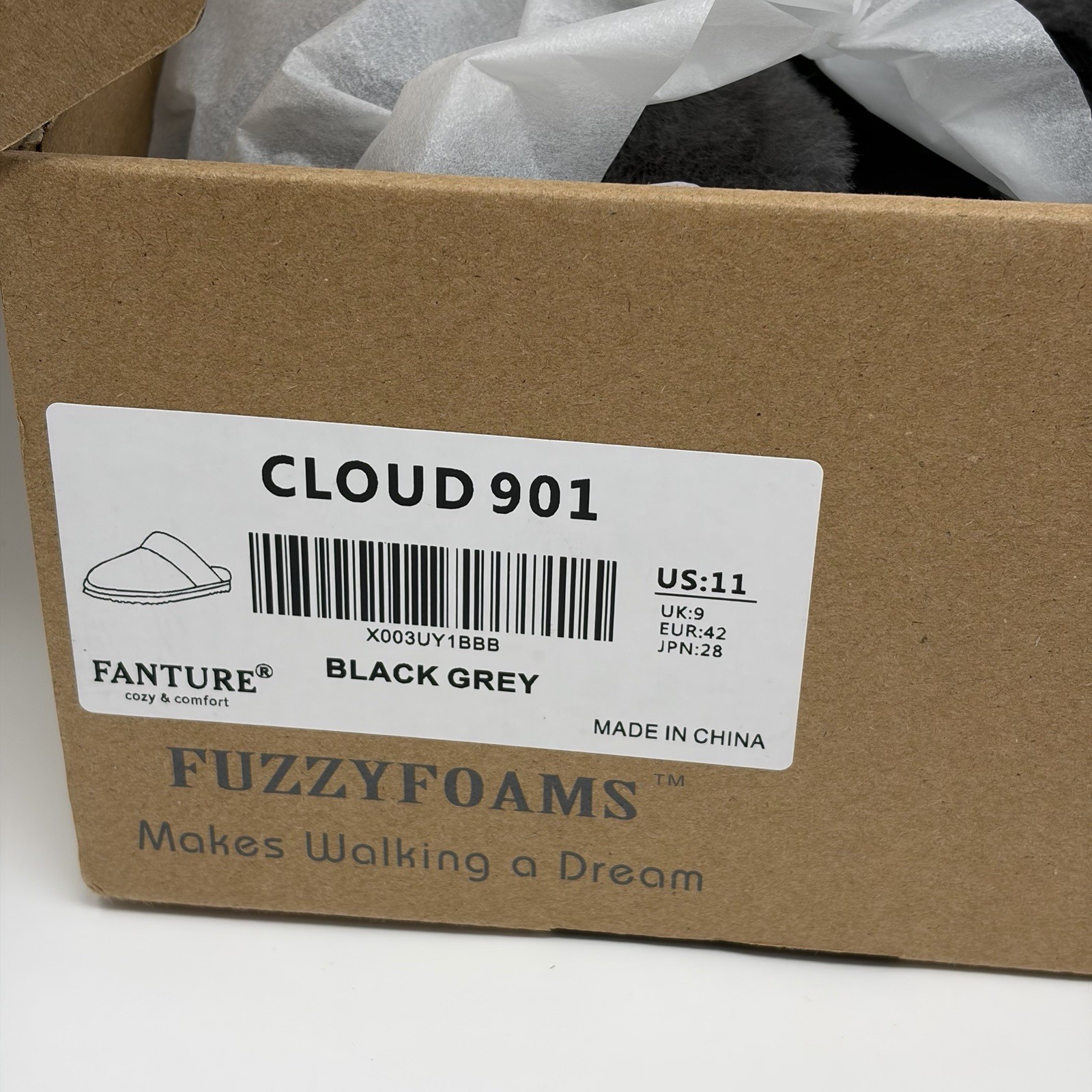 Fanture Cloud 901 Black Grey Sheepskin Memory Foam Slippers Women’s Size 11
