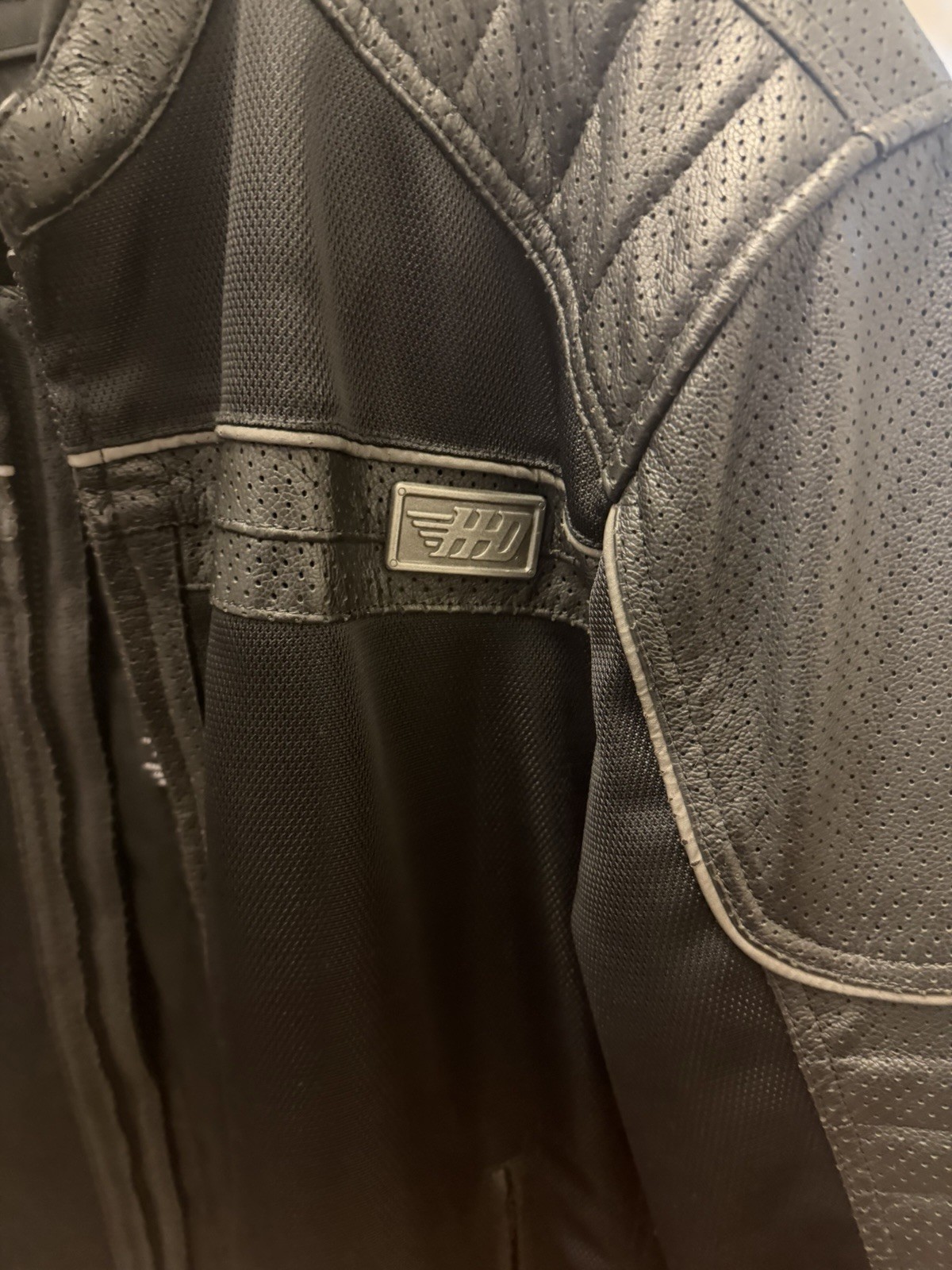 Harley Davidson XL Leather Mesh Riding Jacket Black Perforated Removable Liner