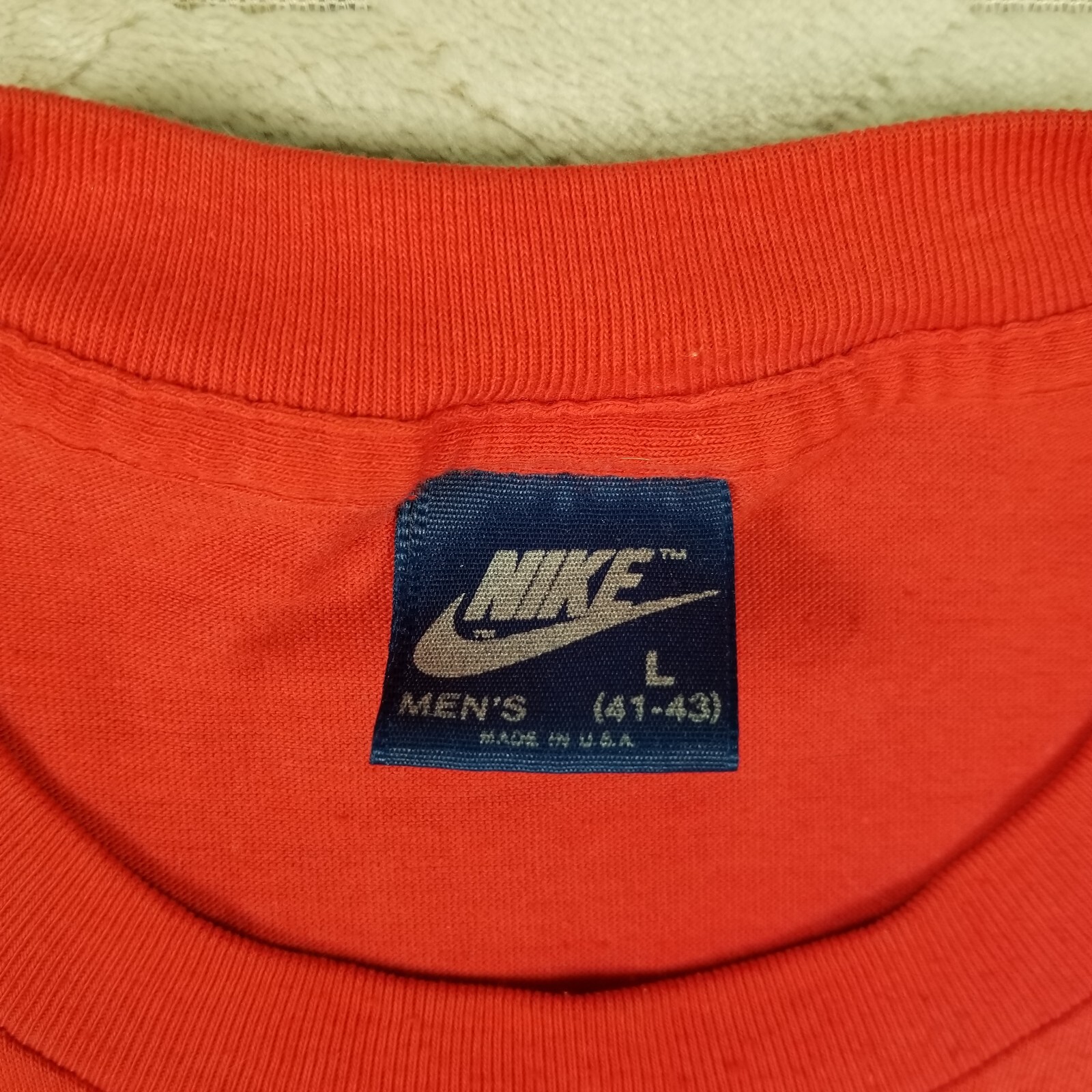 VTG 80s Nike Blue Tag Logo Shirt Sz Lg USA Made Single Stitch Left Chest Print