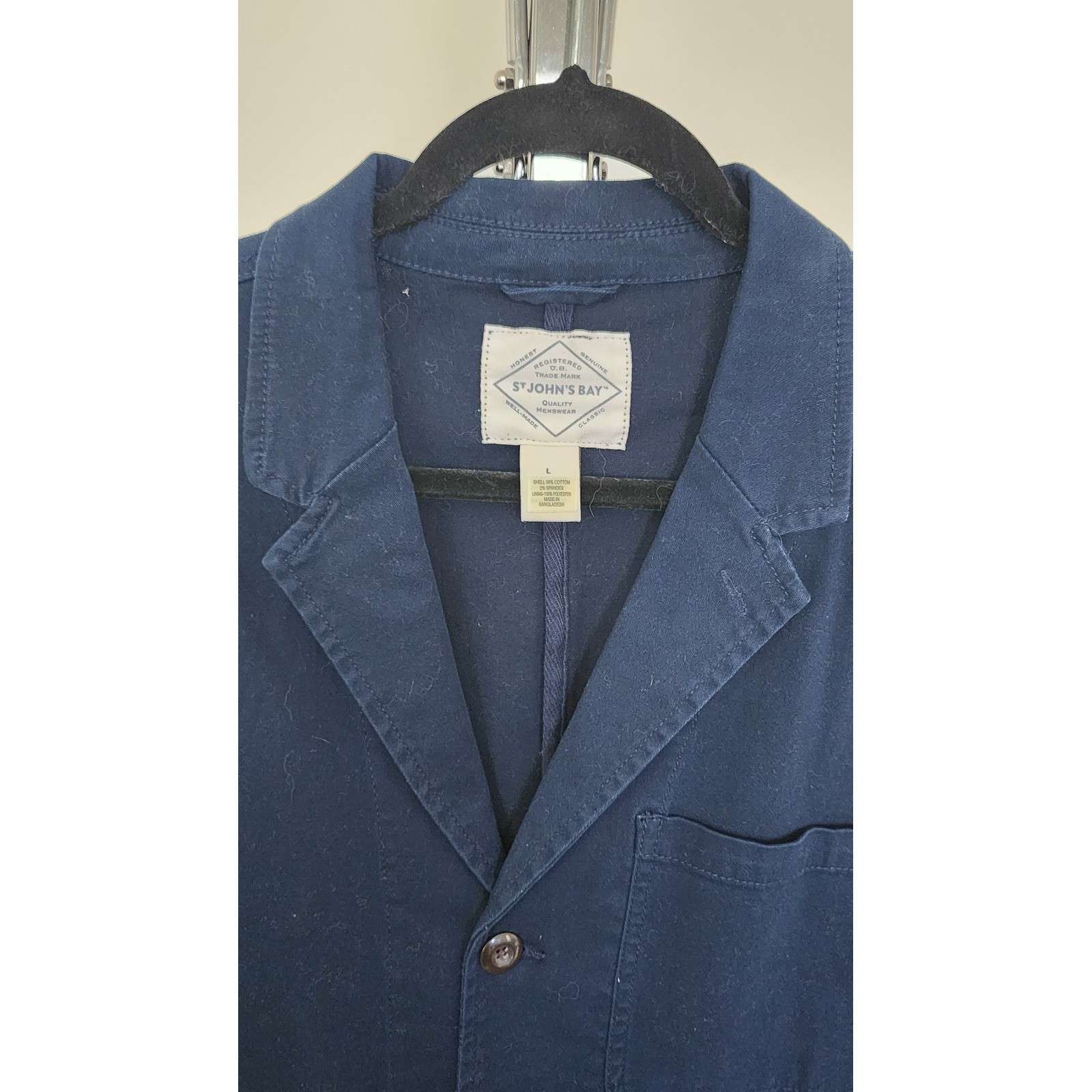 St Johns Bay Mens Navy Blue Cotton Blend Chore Coat Jacket Large Workwear Blazer