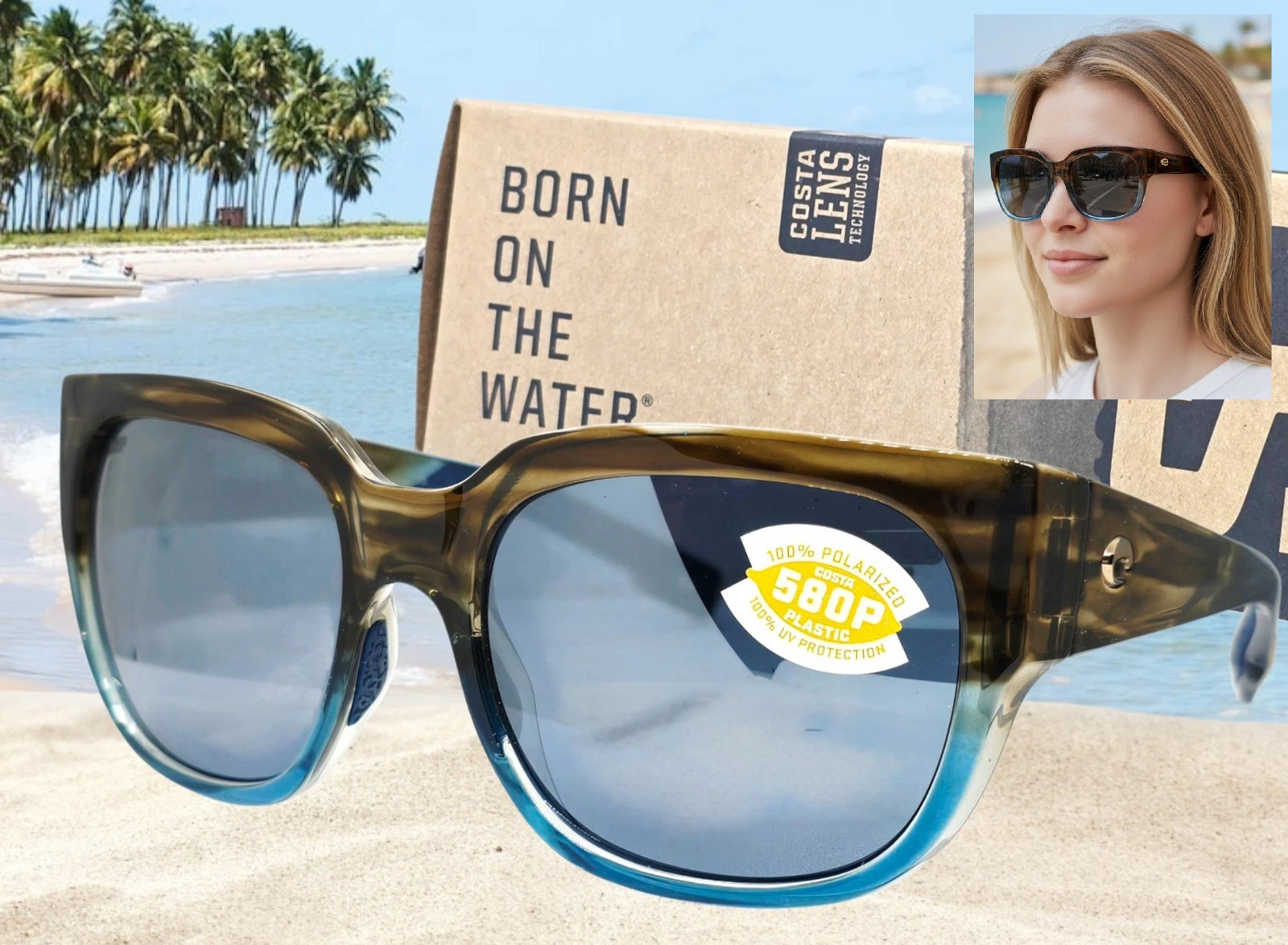 COSTA DEL MAR shiny wahoo/silver mirror WATERWOMAN polarized 580P sunglasses NEW