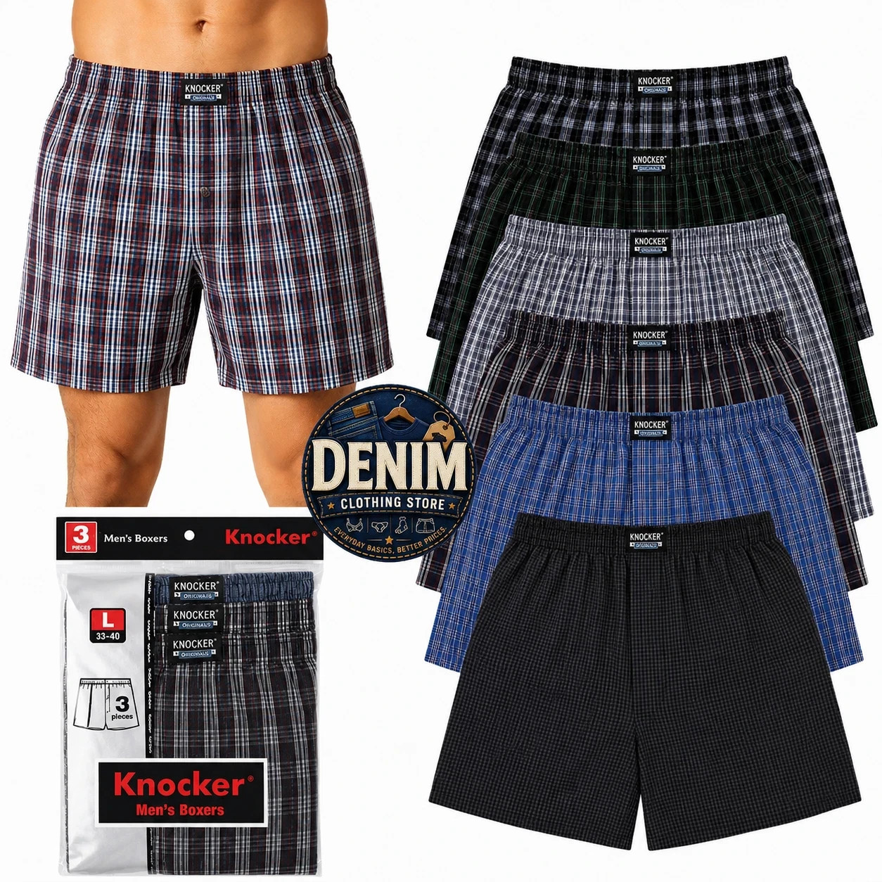 Lot 3 6 Men Knocker Boxer Trunk Plaid Shorts Underwear Lot Cotton Briefs S~3XL