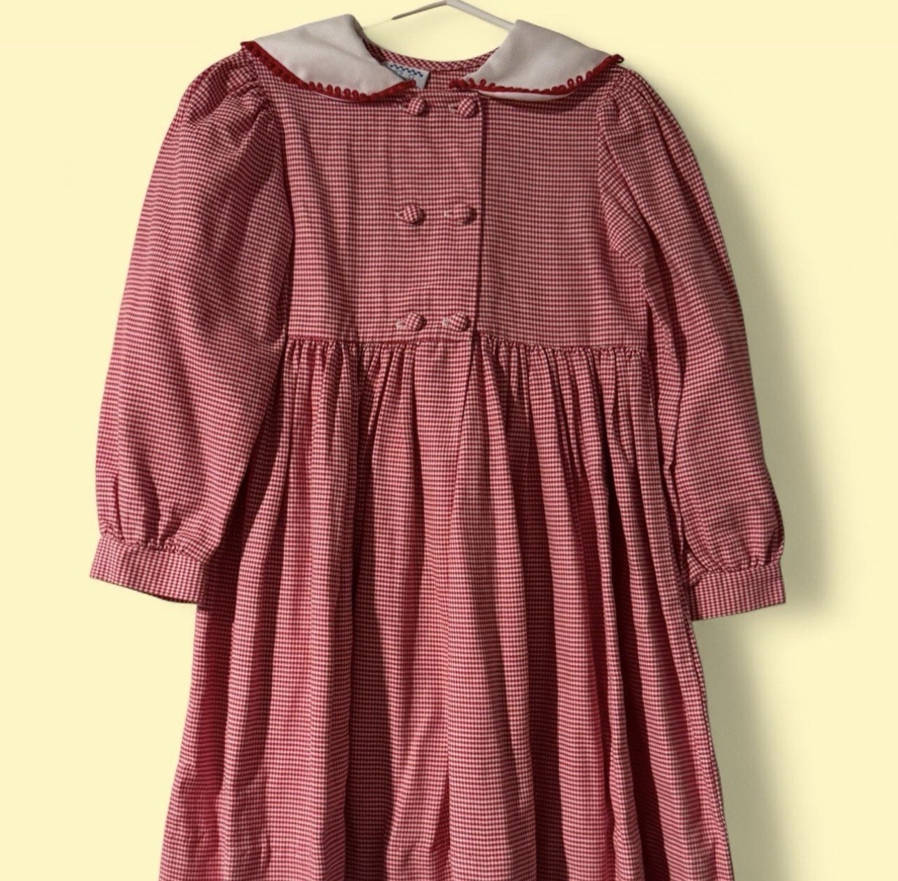 Kelly’s Kids Girls Size 5 Red/White Gingham Puff Sleeve Peter Pan Dress