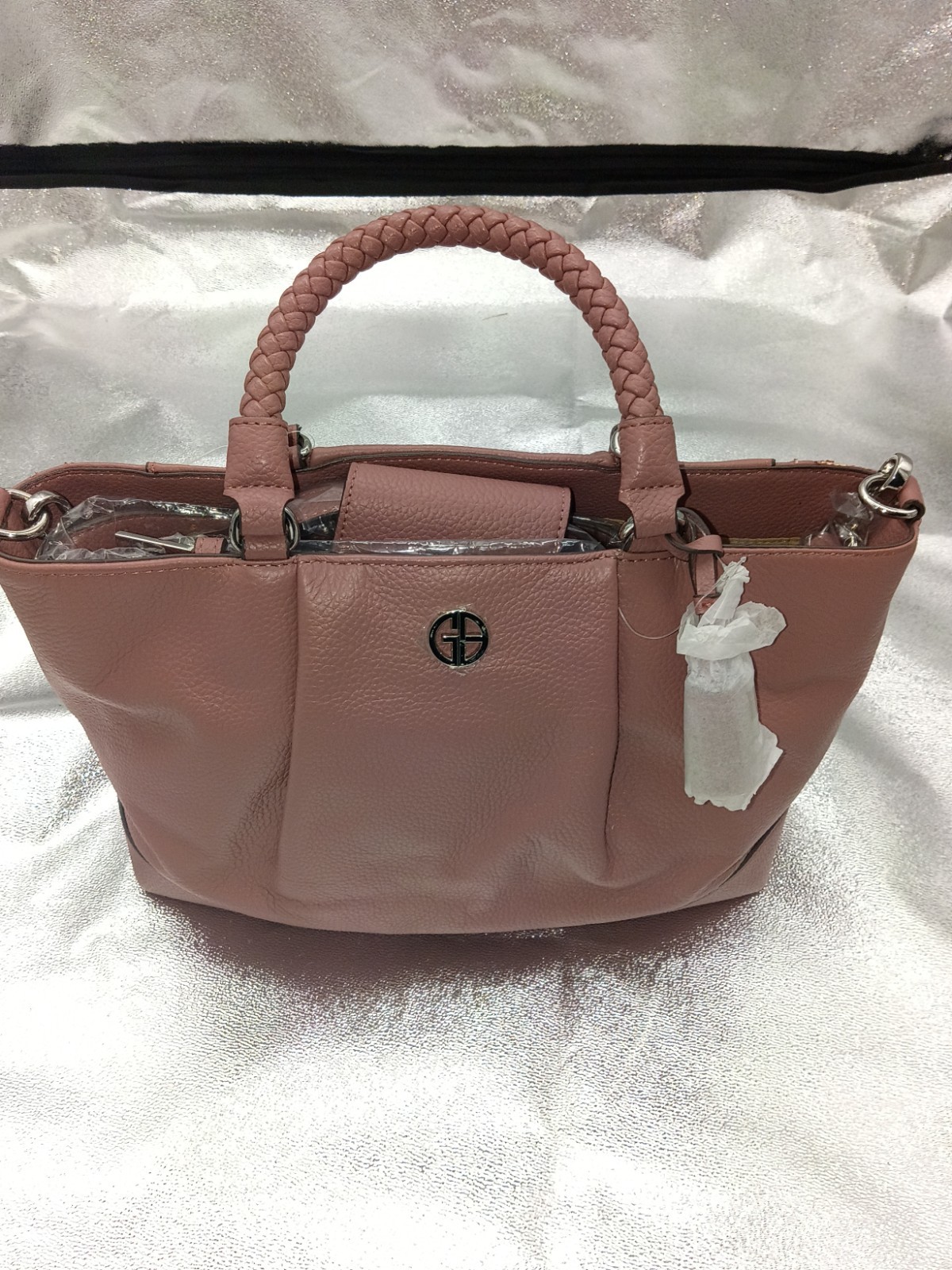 Giani Bernini Mauve Satchel Top Handle Bag Braided Handle Detachable Strap