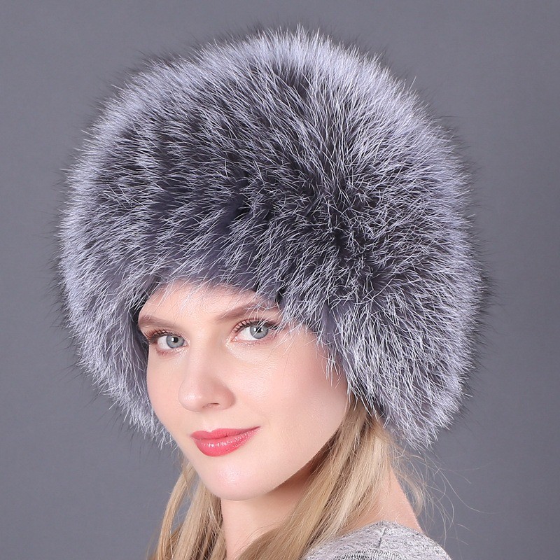 Winter Women Warm Rabbit Fur Fox Fur Hat Outdoor Fluffy Knitted Hat Cap