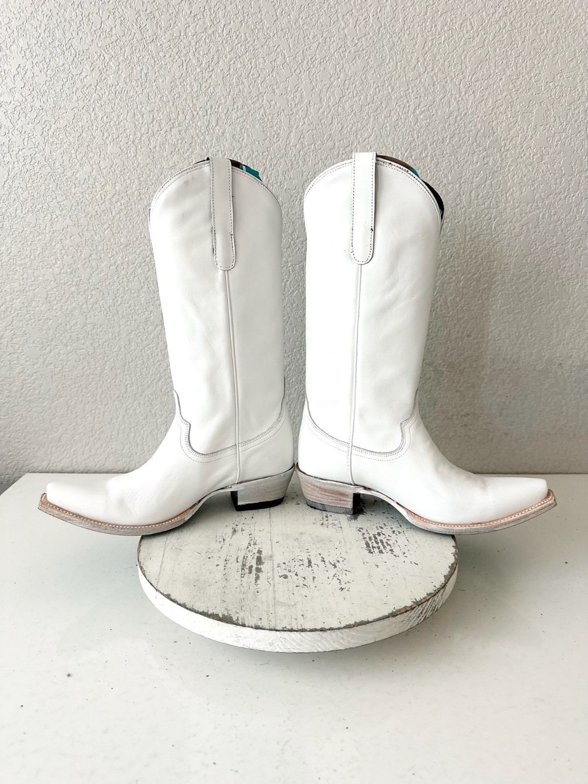 Lane EMMA JANE White Cowboy Boots Western Cowgirl Mid Calf Tall Snip Toe Sz 7