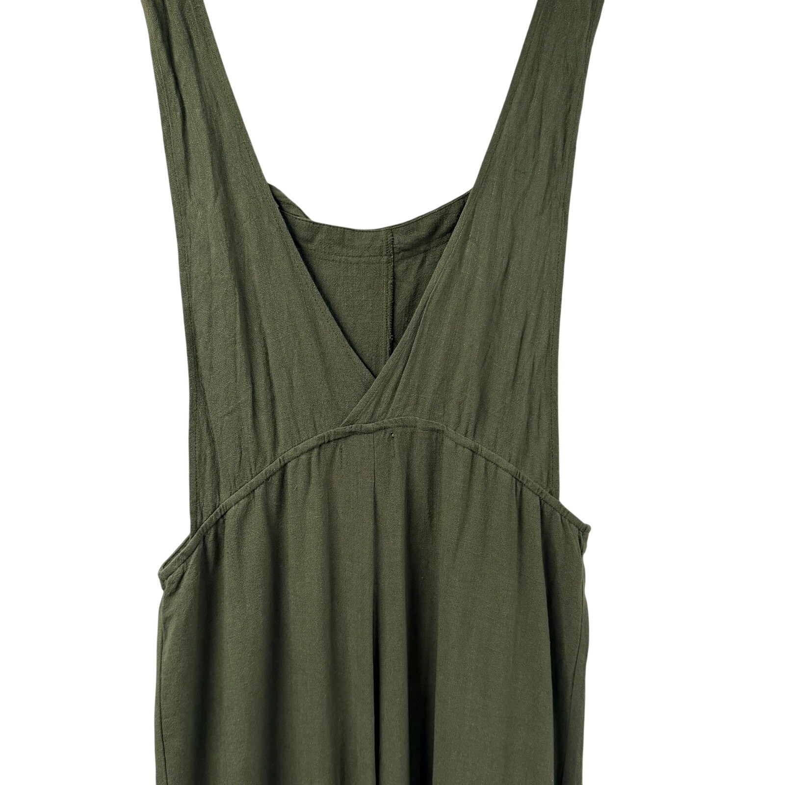 Natural Life Carly Jumpsuit Green Large Frayed Wide Leg Hem Linen Blend
