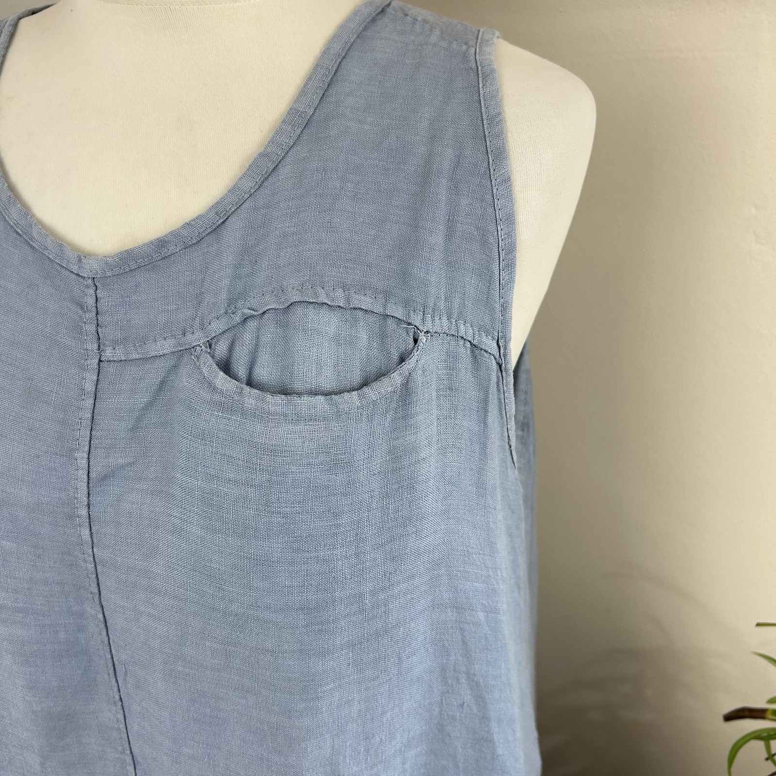 Carina Ricci Linen Dress UK 10 Blue Relaxed Fit Balloon Style Pockets Minimalist
