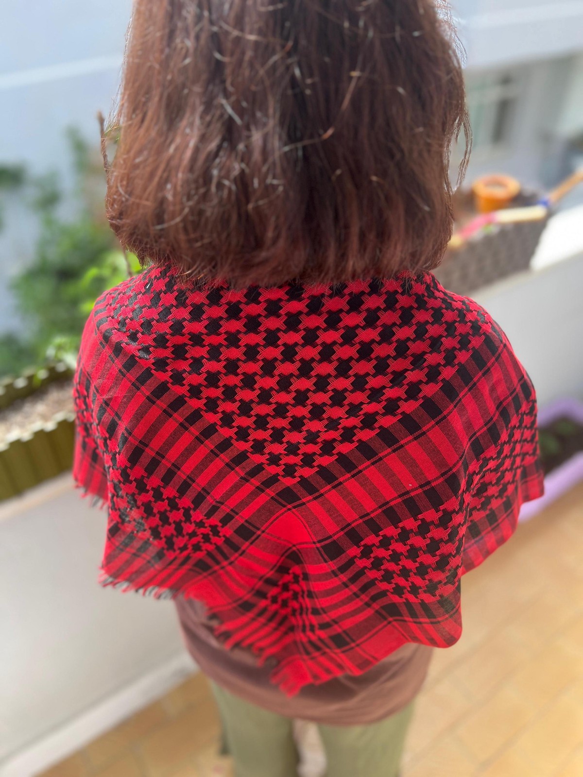 Authentic Red Black Cotton Keffiyeh Traditional Scarf Shawl Handmade Unique