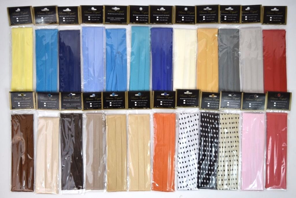 Three Pleat Satin Hat BAND Replacement with 2-end Hooks BRUNO CAPELO 42 Colors
