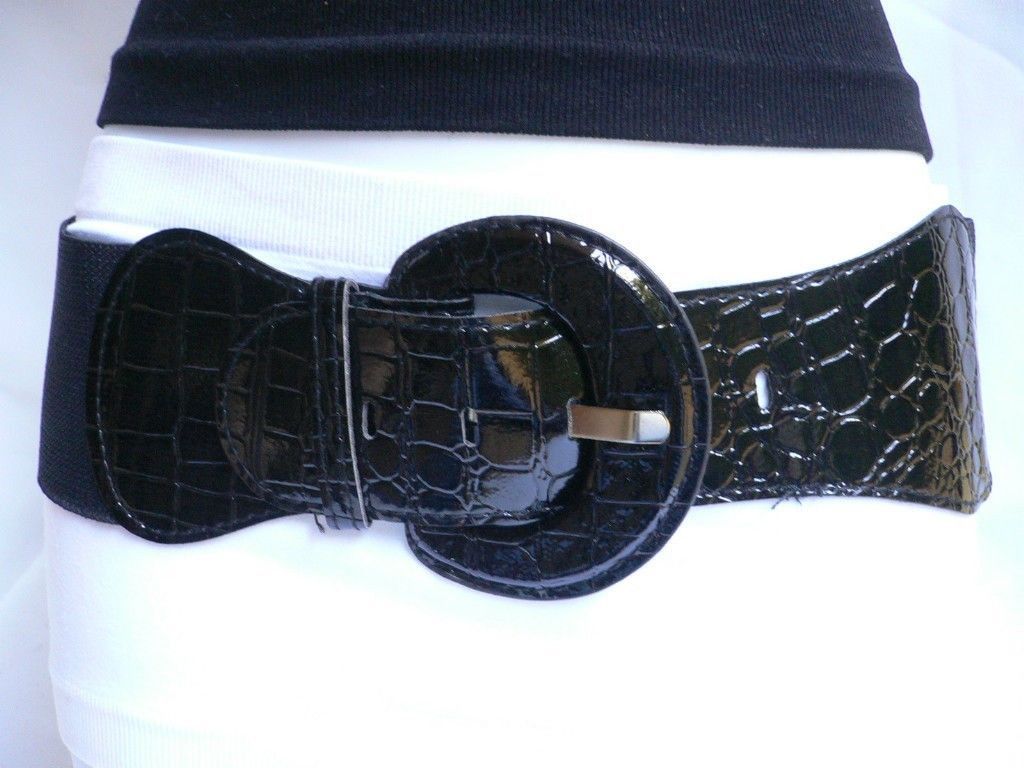 New Women Hip High Waist Stretch Fabric Wide Black Fashion Casual Belt Size S M