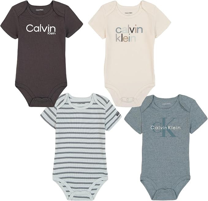 Calvin Klein baby-boys 4 Pack Bodysuits Size 0/3M, 3/6M, 6/9M, 12M, 18M