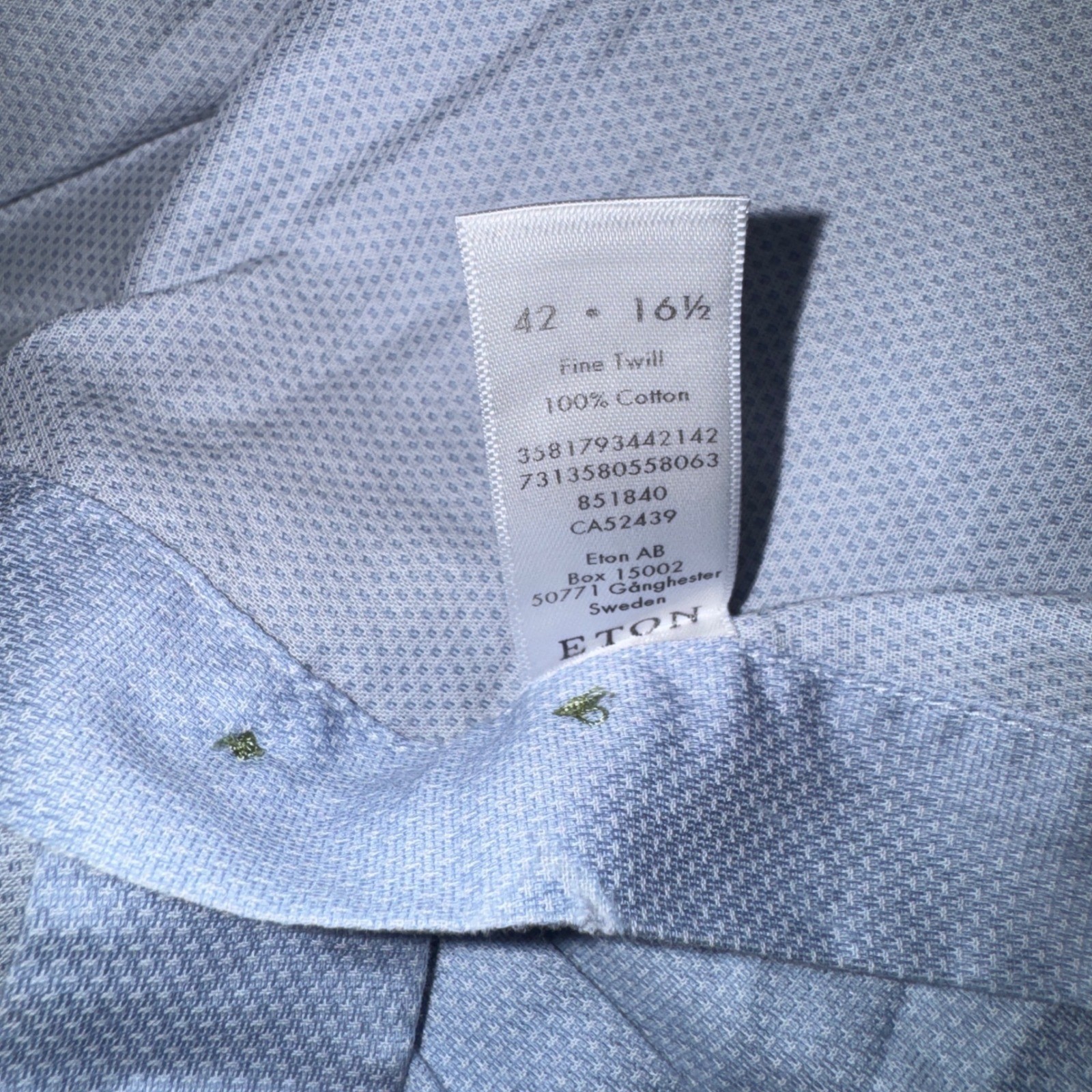 Eton Contemporary Fit 16.5 42 Dress Shirt Light Blue Fine Twill Cotton Mens