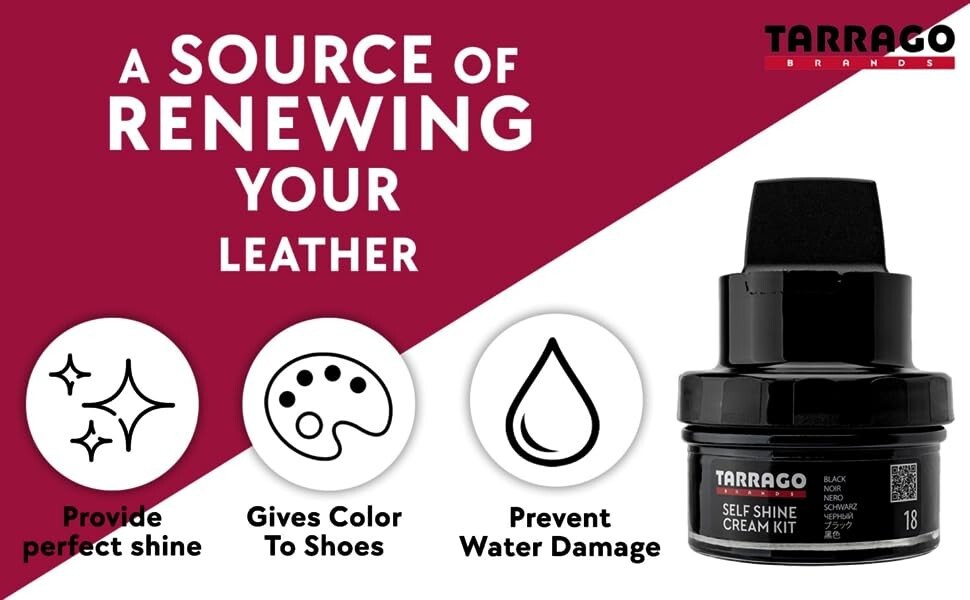 Tarrago Shoe Shine Cream Self Liquid Polish Kit Leather 50 ml jar (1.76oz) BLACK