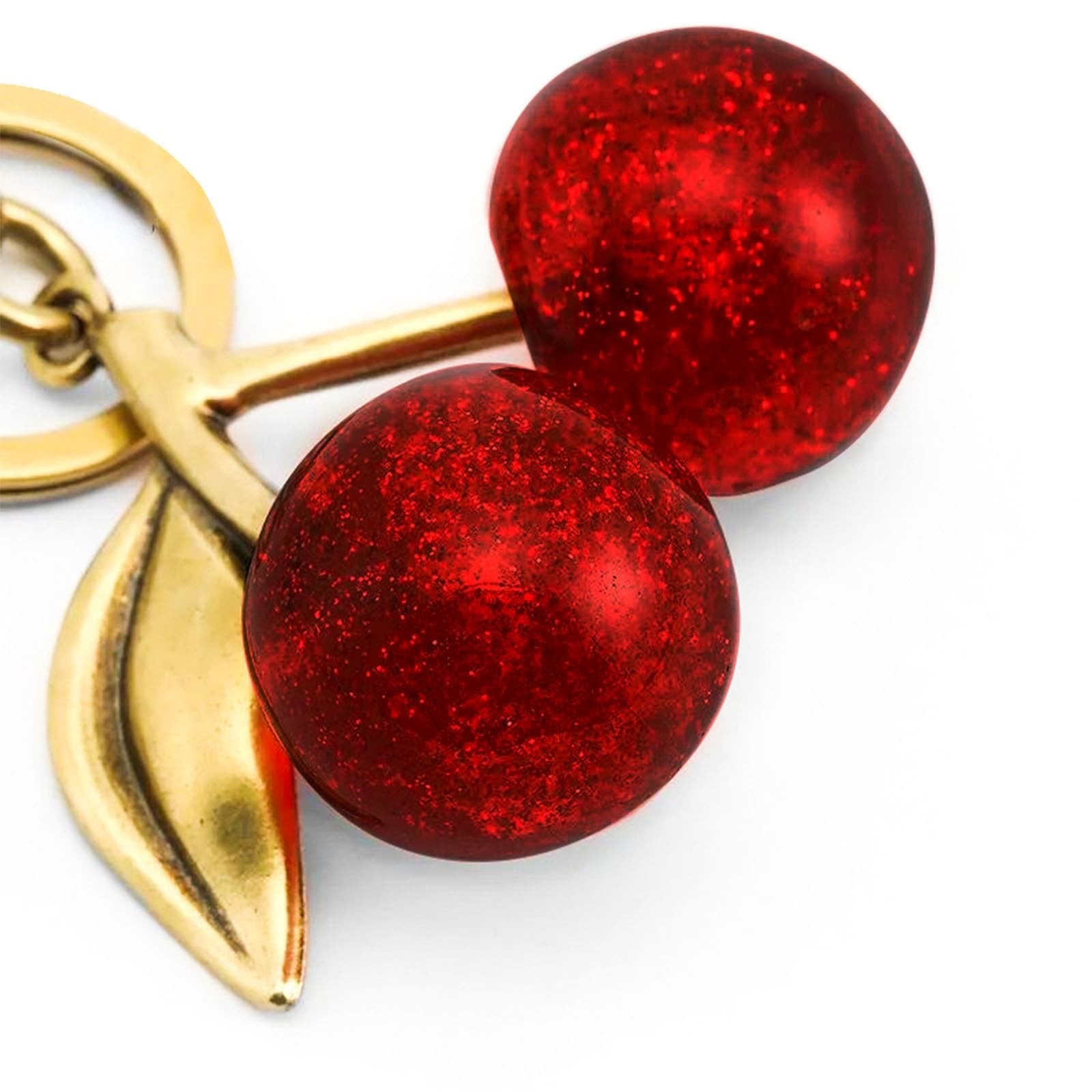 Women’s Cute Cherry Bag Charm Keychain – Red Glitter Purse Key Chain