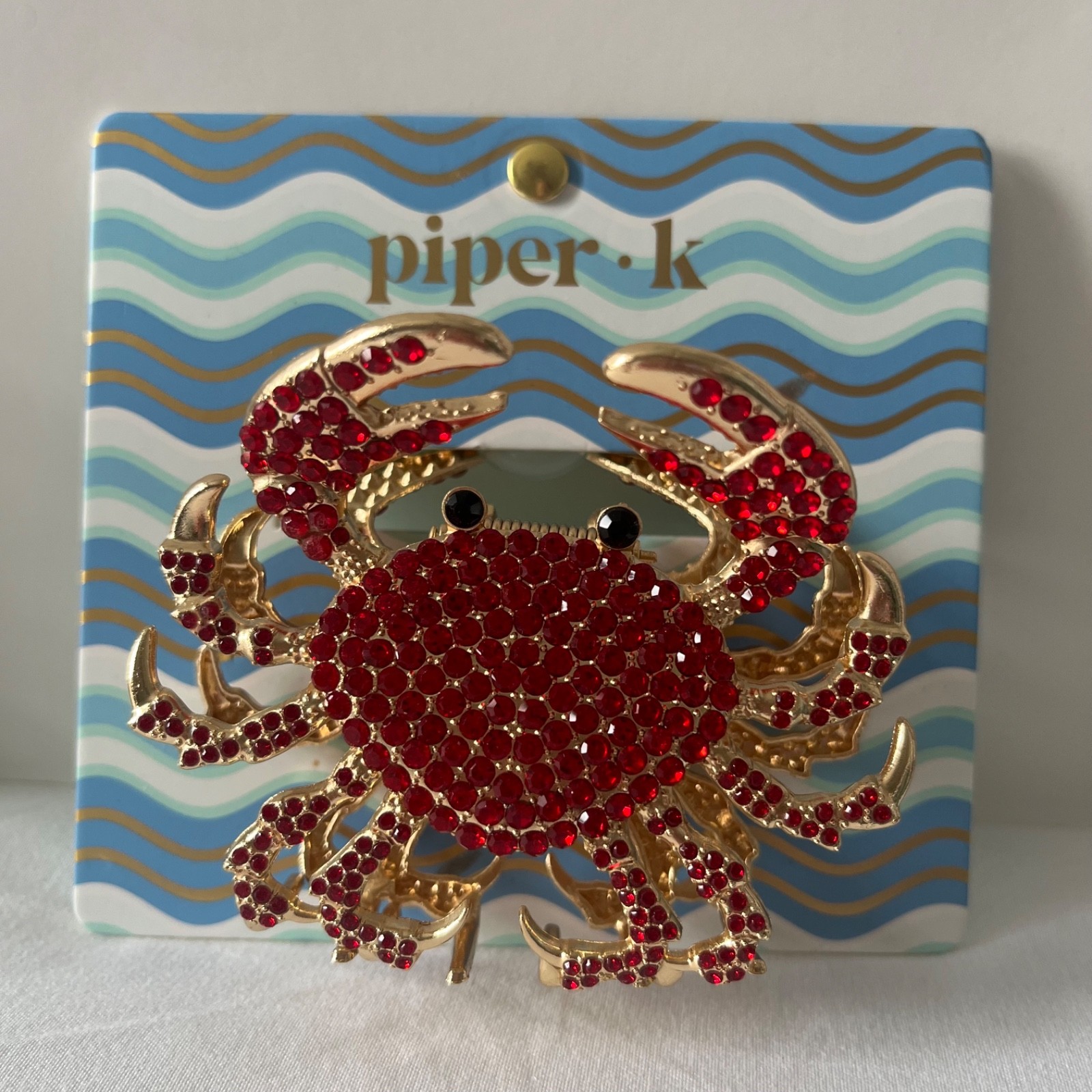 Piper K Red Crab Claw Clip | Rhinestone, Gold Tone | Nautical Accessory | NEW