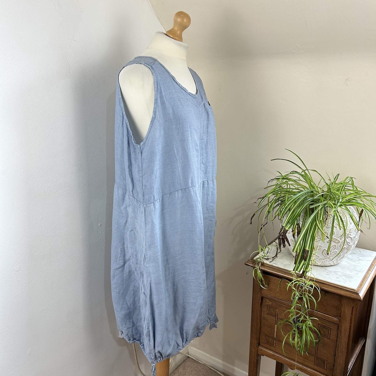 Carina Ricci Linen Dress UK 10 Blue Relaxed Fit Balloon Style Pockets Minimalist