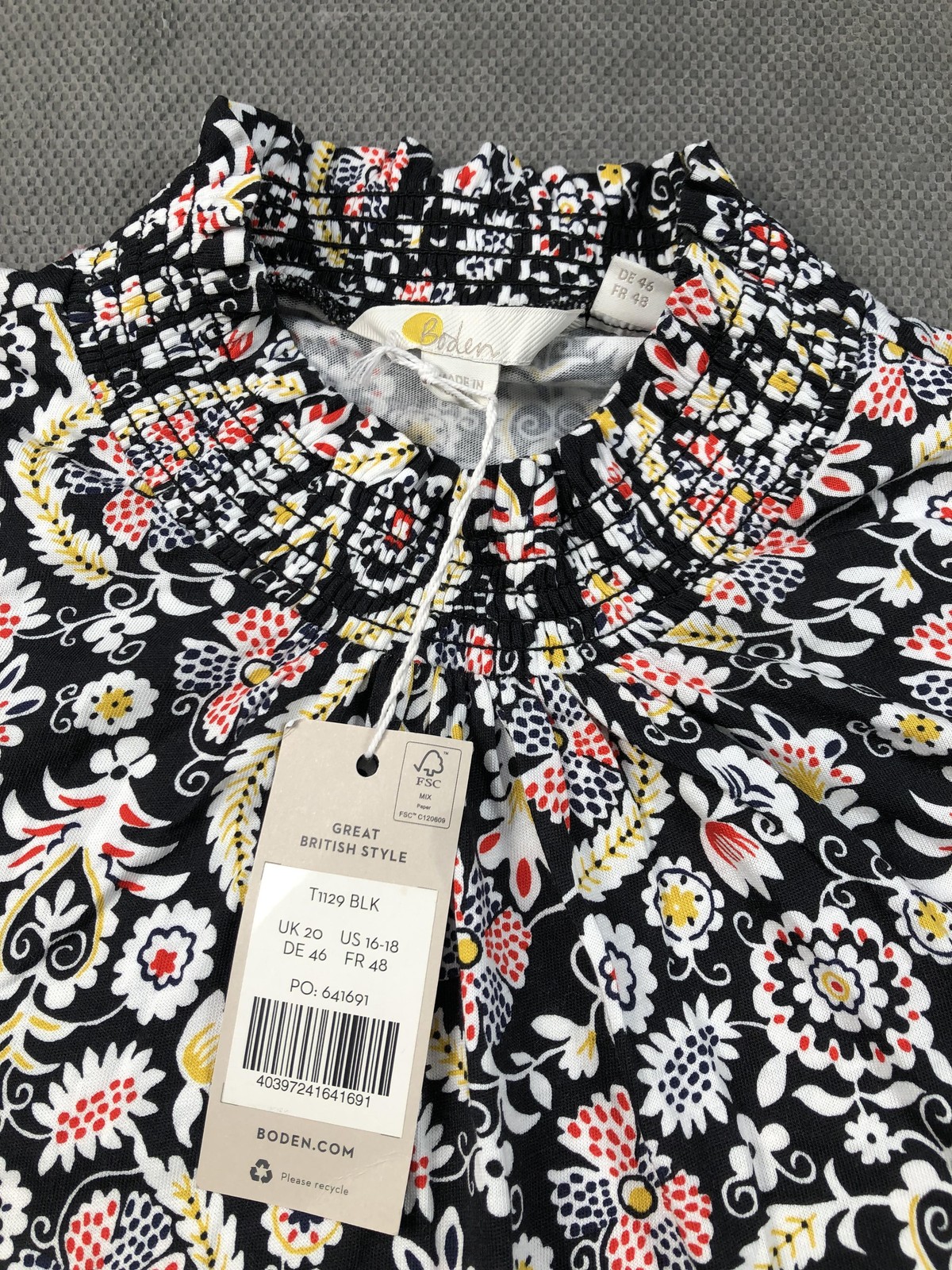 Boden Blouse Womens 16-18 Plus Multicolor Mock Neck Long Sleeve Floral Top NWT