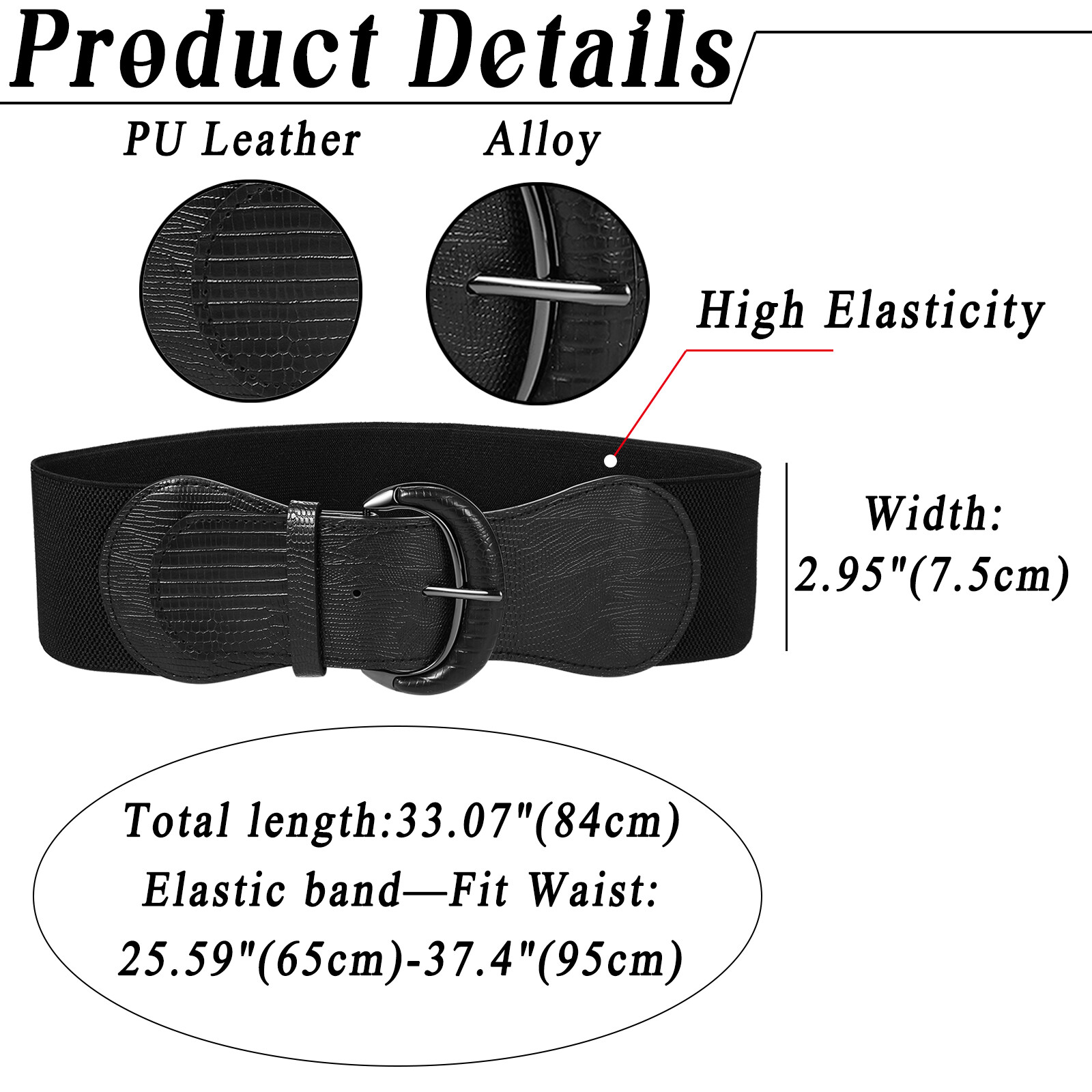 Women’s Fashion Wide Elastic Waist Belt Leather Stretch Cinch Dress Waistband