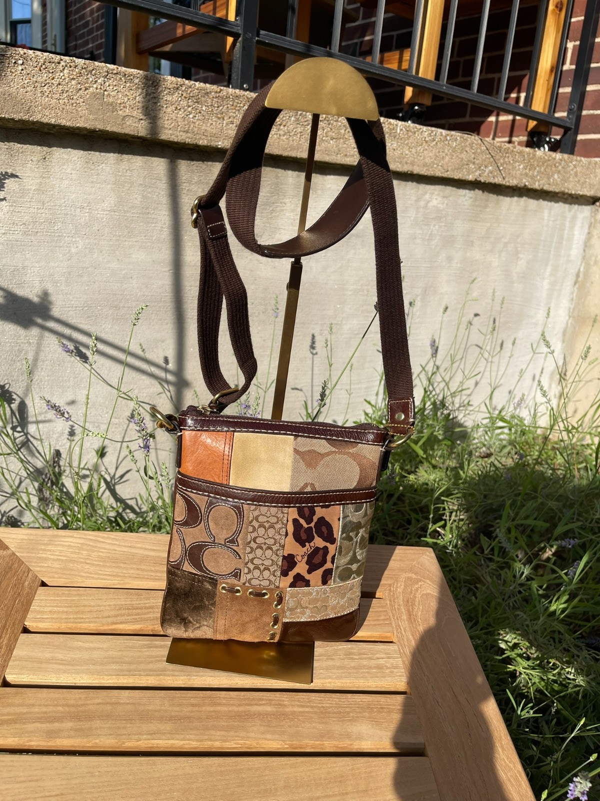 Coach Patchwork Swingpack Crossbody + Matching Wristlet Y2K Mixed Media Leopard