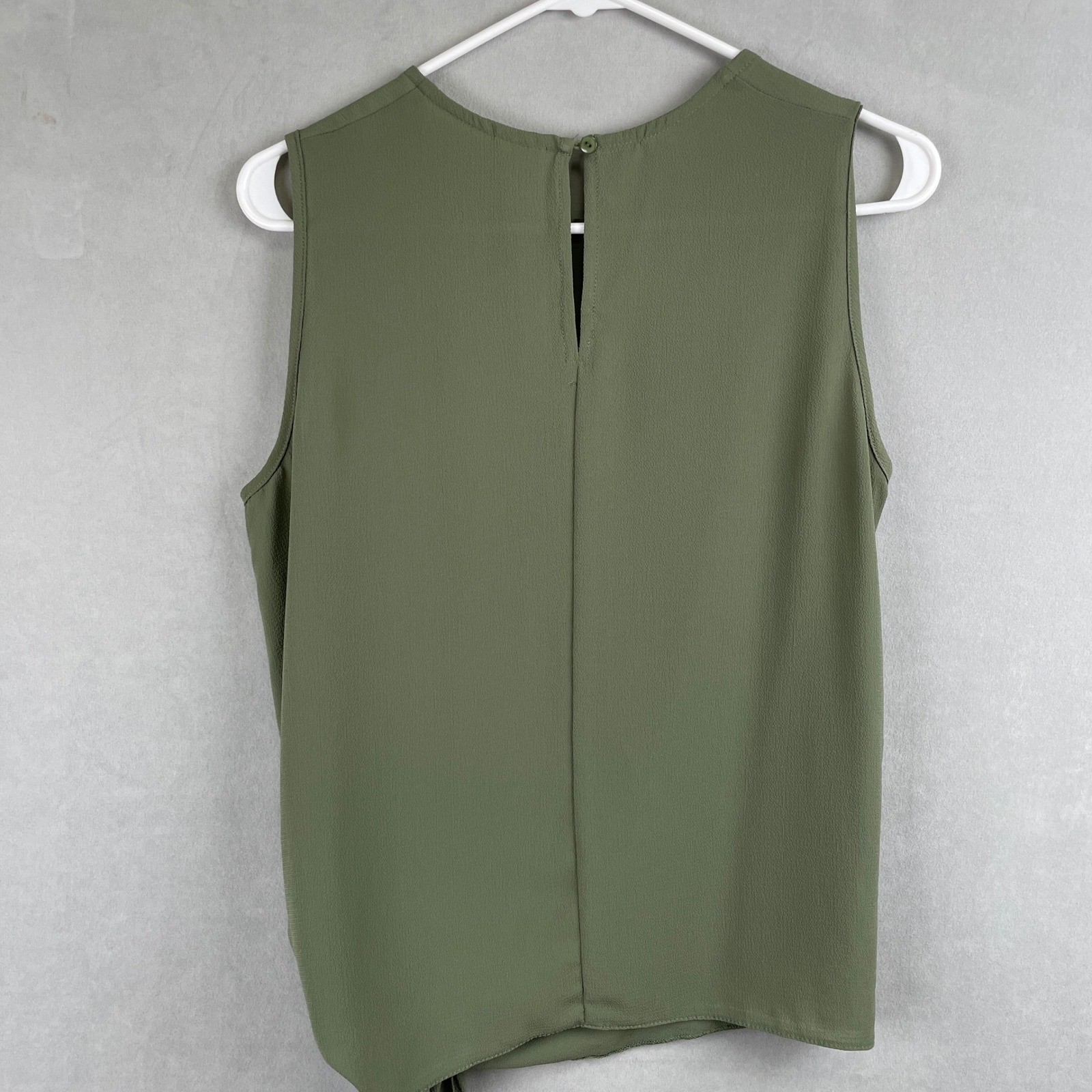 Japna Olive Green Side Tie Sleeveless Blouse Crepe Asymmetrical Chic Top Drape M