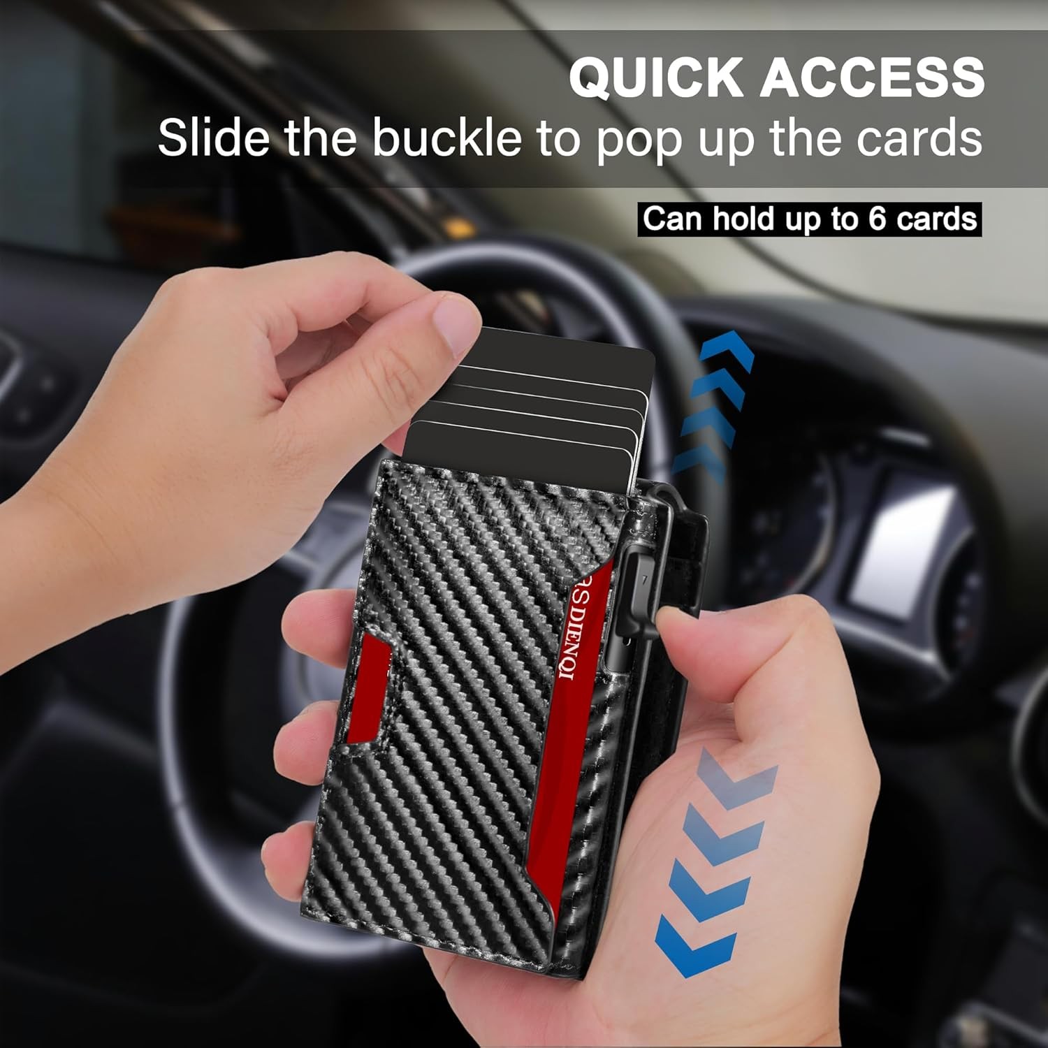 Men’s Slim PopUp Bifold Carbon Fiber Wallet, RFID Blocking, Money Clip, Men Gift