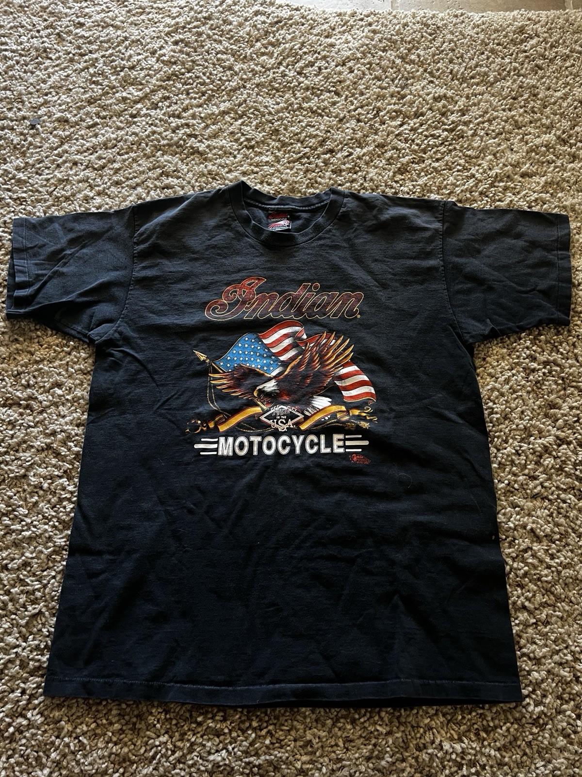 90s Indian Motorcycle Mens Black Patriotic Eagle Tee XL