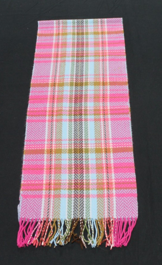 100% Cashmere Plaid Scarf Made In Germany Pink Blue Brown Fringe 70×12