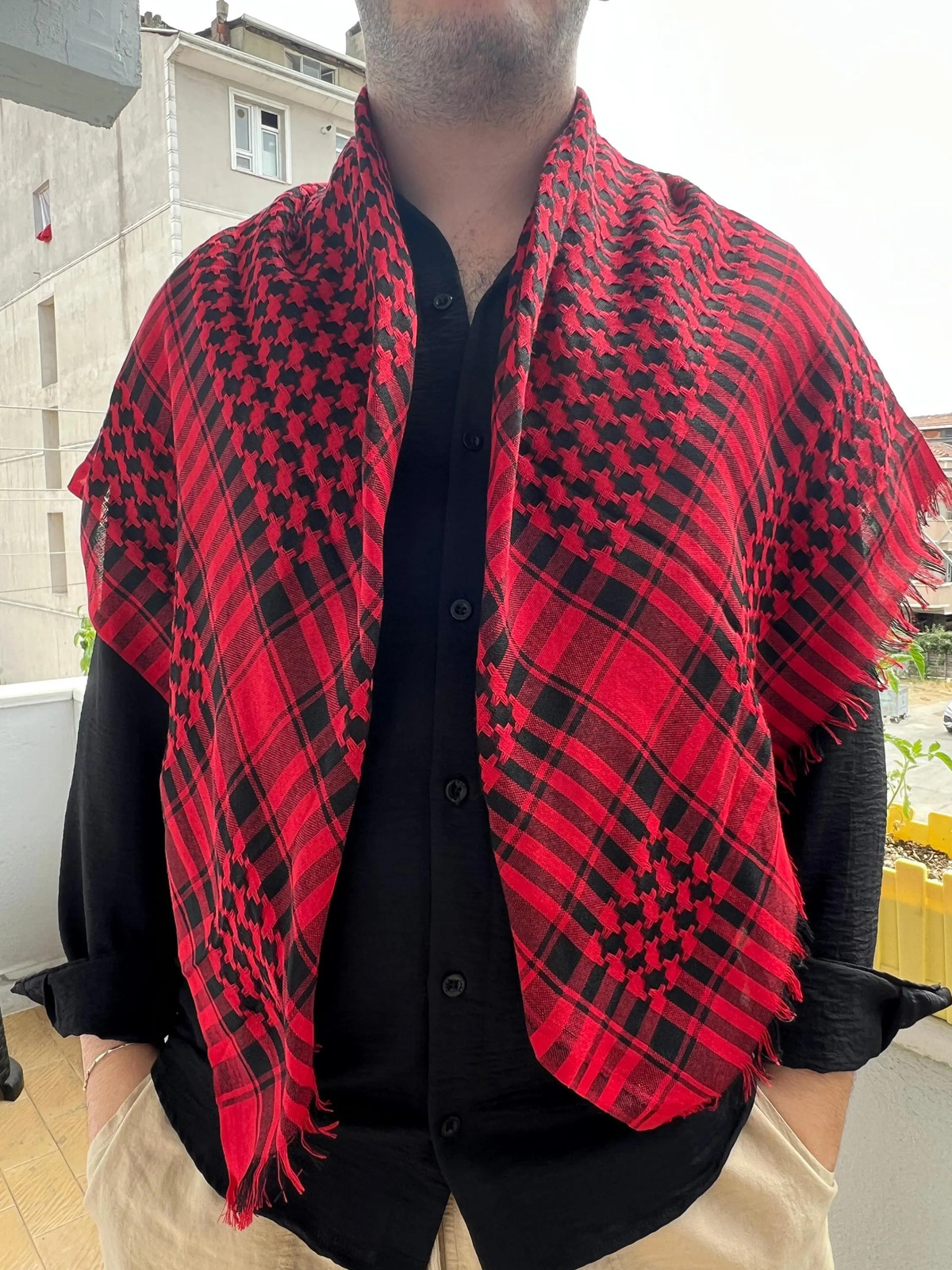 Authentic Red Black Cotton Keffiyeh Traditional Scarf Shawl Handmade Unique