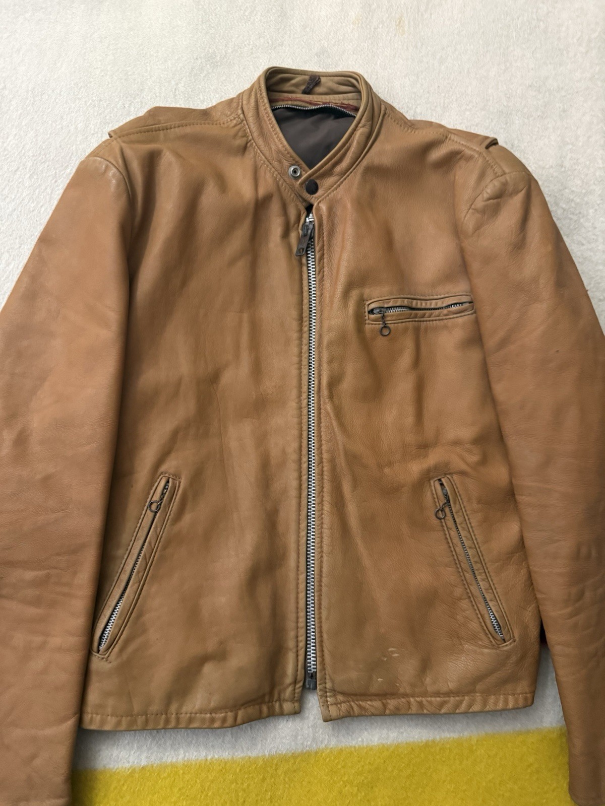 Vintage 50s 60s Lesco Leathers? Tan Beige Cafe Racer Jacket 42 Small Medium