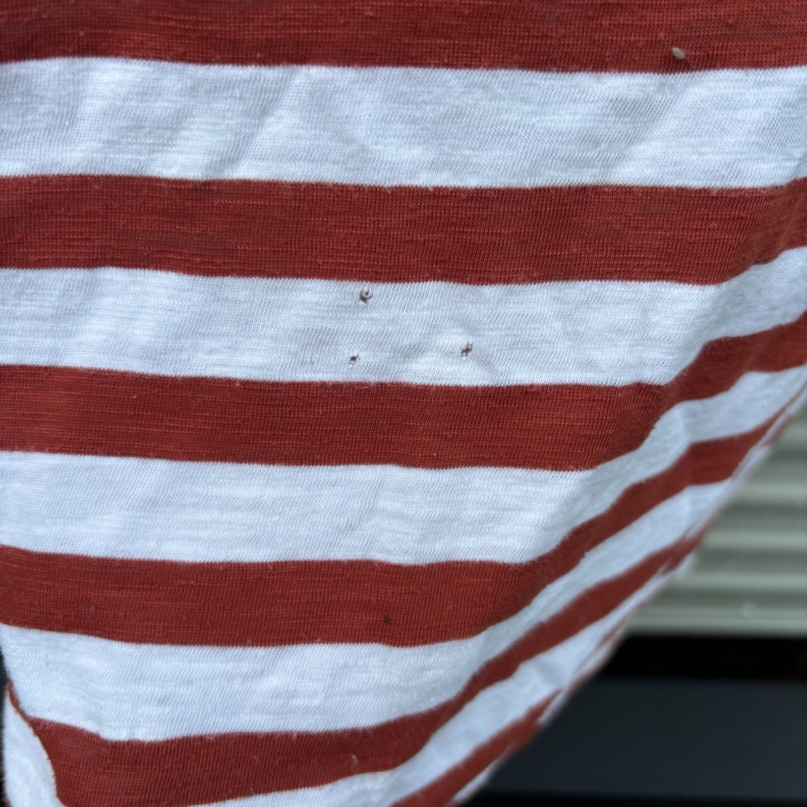 Postmark Anthropologie Red White Striped Floral Lace Yoke Henley Tee Top Small