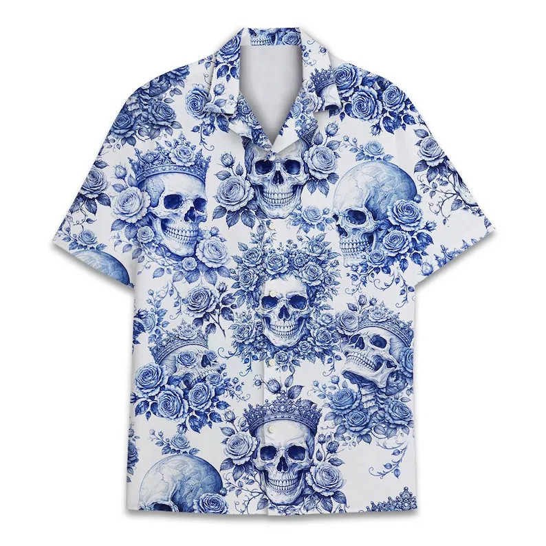 Skull Floral Hawaiian Shirt Unisex Tropical Flower Beach Summer Gothic
