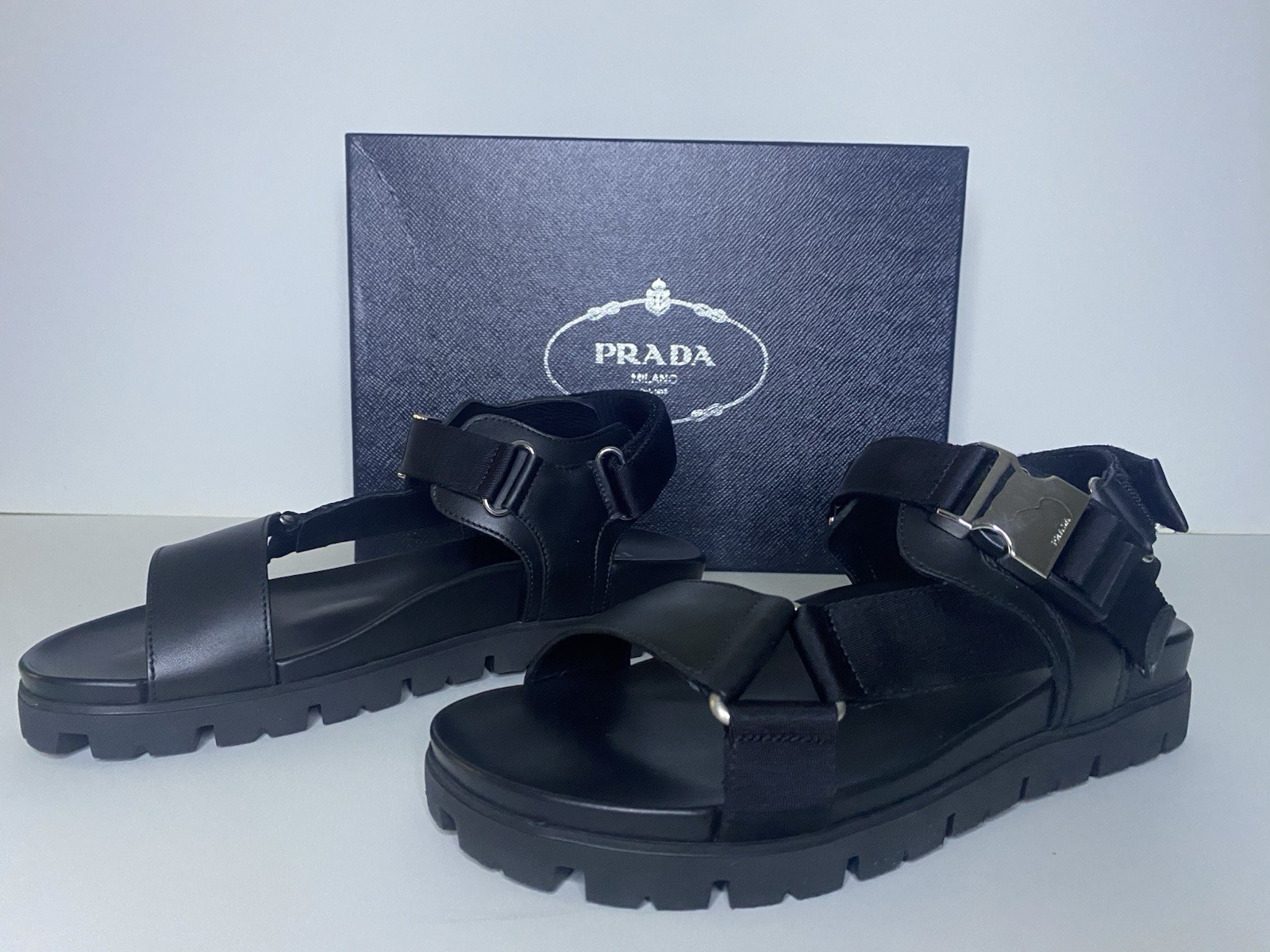 Men’s Size 9 US (8 UK) PRADA Montana Strap Sandals New In box Black