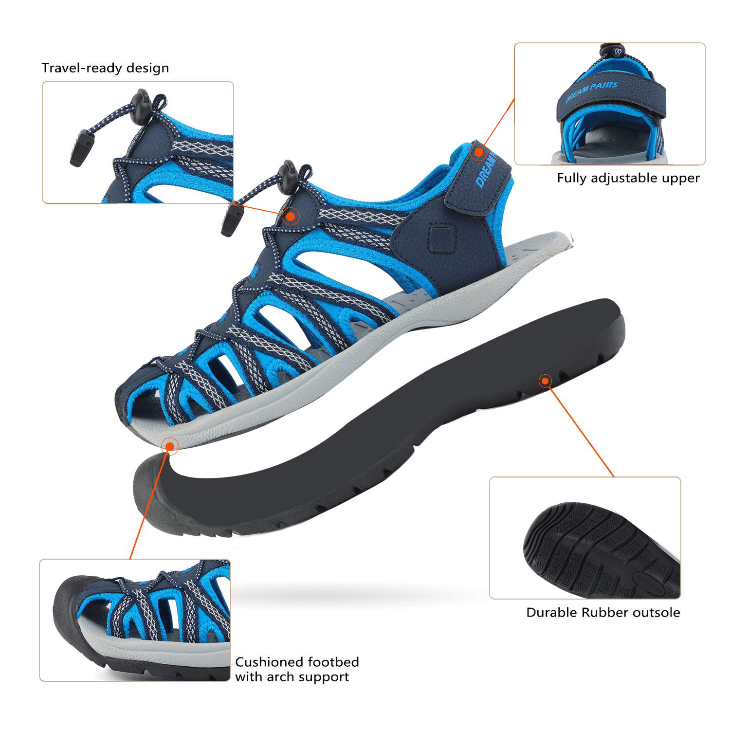 Men Sports Sandals Summer Outdoor Hiking Adventure Beach Athletic Sandals