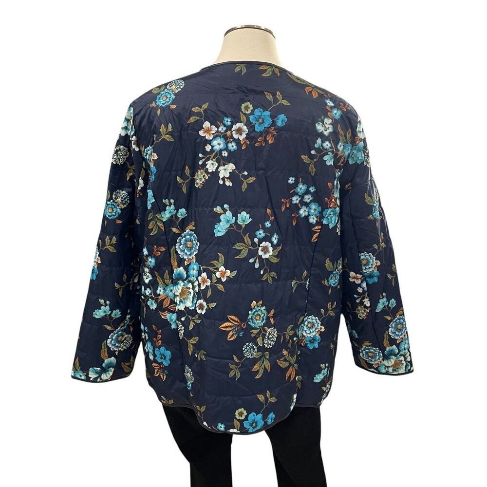 Dennis Basso Floral Quilted Jacket 2X Blue Fall Layering Vintage Grannycore