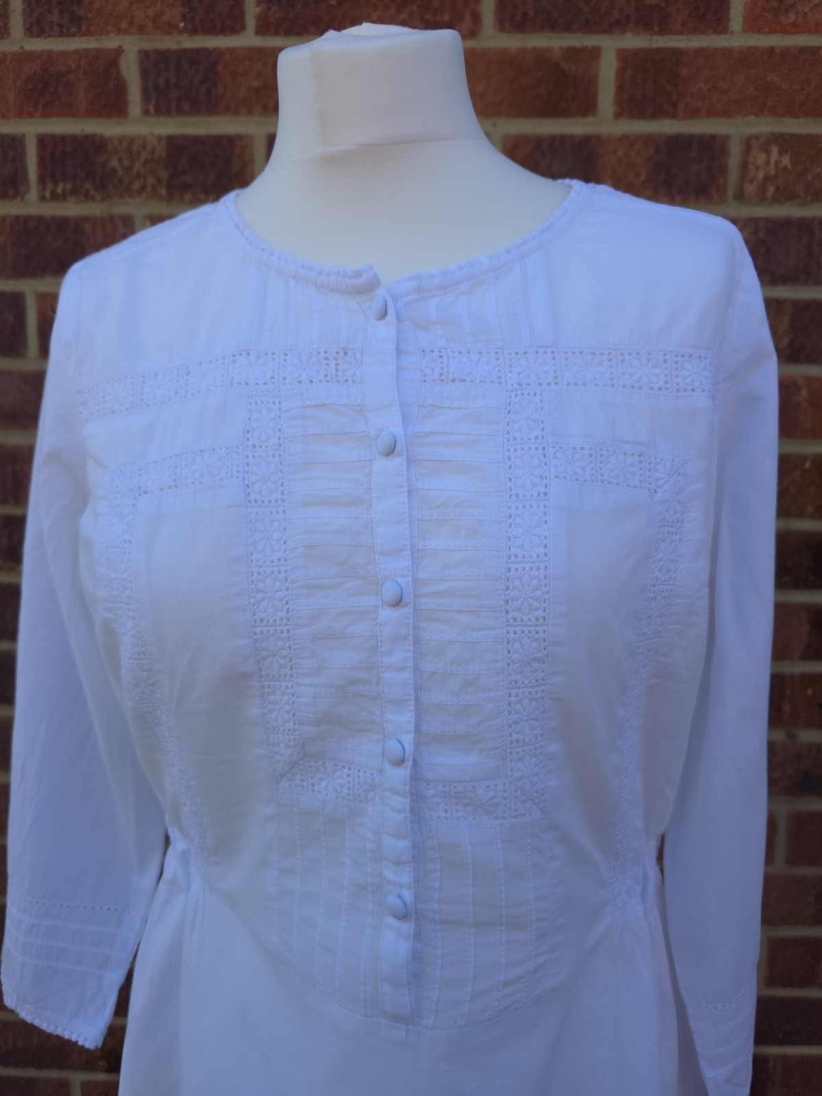 Marks & Spencer White 100% Cotton Anglaise Broderie Openwork Embroidered Blouse