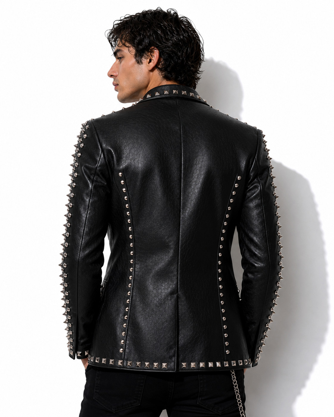 Men Black Studded Leather Blazer Jacket |Punk Rock Gothic Handmade Spike Fashion