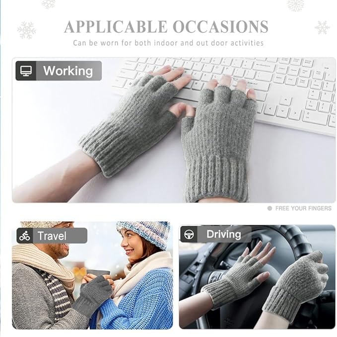 Winter Alpaca Wool Fingerless Gloves Thermal Men Knitted Half Finger Mitten