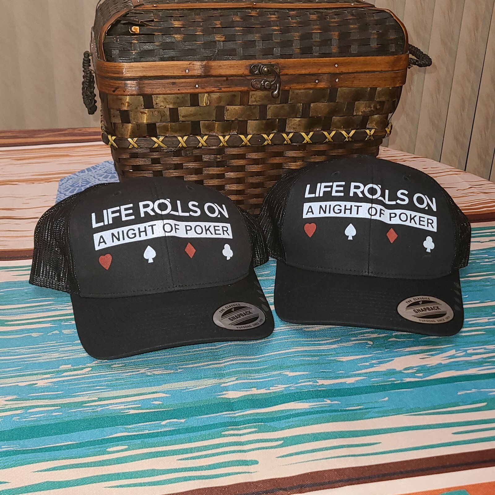 Pair of Life Rolls On A Night of Poker Black Yupoong Classics Snapback Mesh Caps