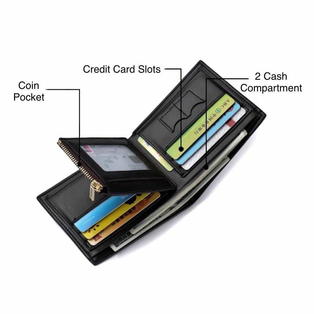 Men’s Bifold Leather Wallet With ID Window Credit Card Holder Slim Purse