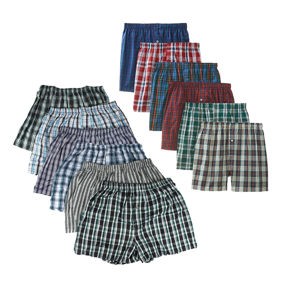 3-12 pack Men’s Checker Plaid Shorts Assorted Cotton Boxers Trunks Underwear