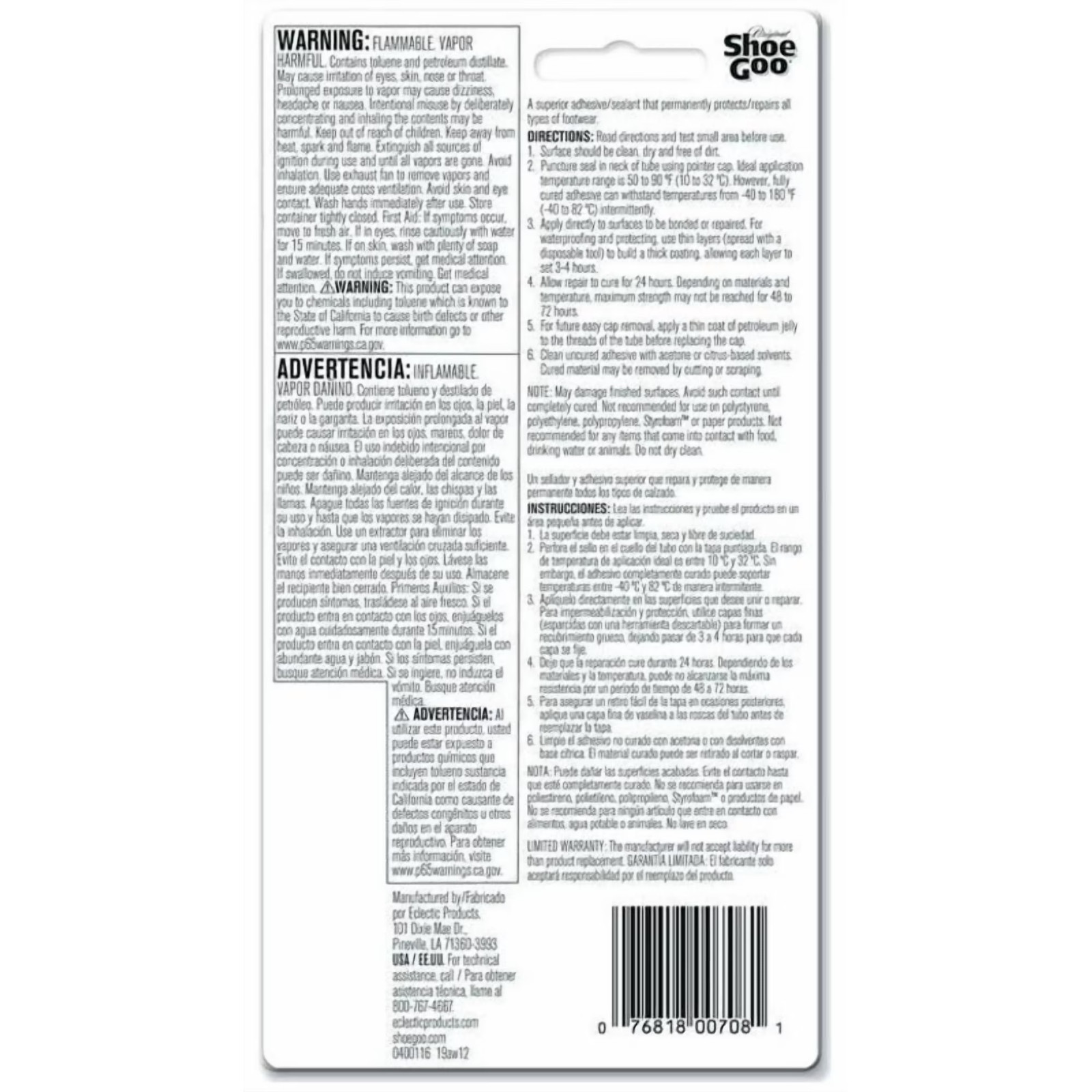 Eclectic Shoe Goo Adhesive Glue, Shoe Repair, Clear, 110010, 3.7 fl. oz.