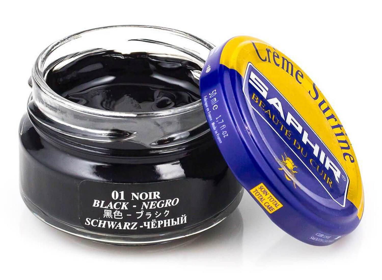 SAPHIR Creme Surfine Pommadier Shoe Polish Beeswax for Leather Black 50 ml