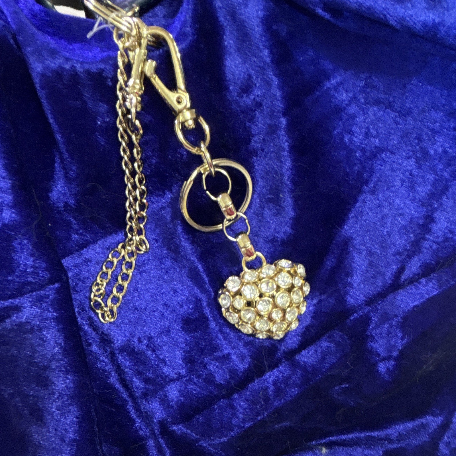 Kathy Van Zeeland Blue/Gold Croc Key Chain Heart Charm Rhinestone Studded