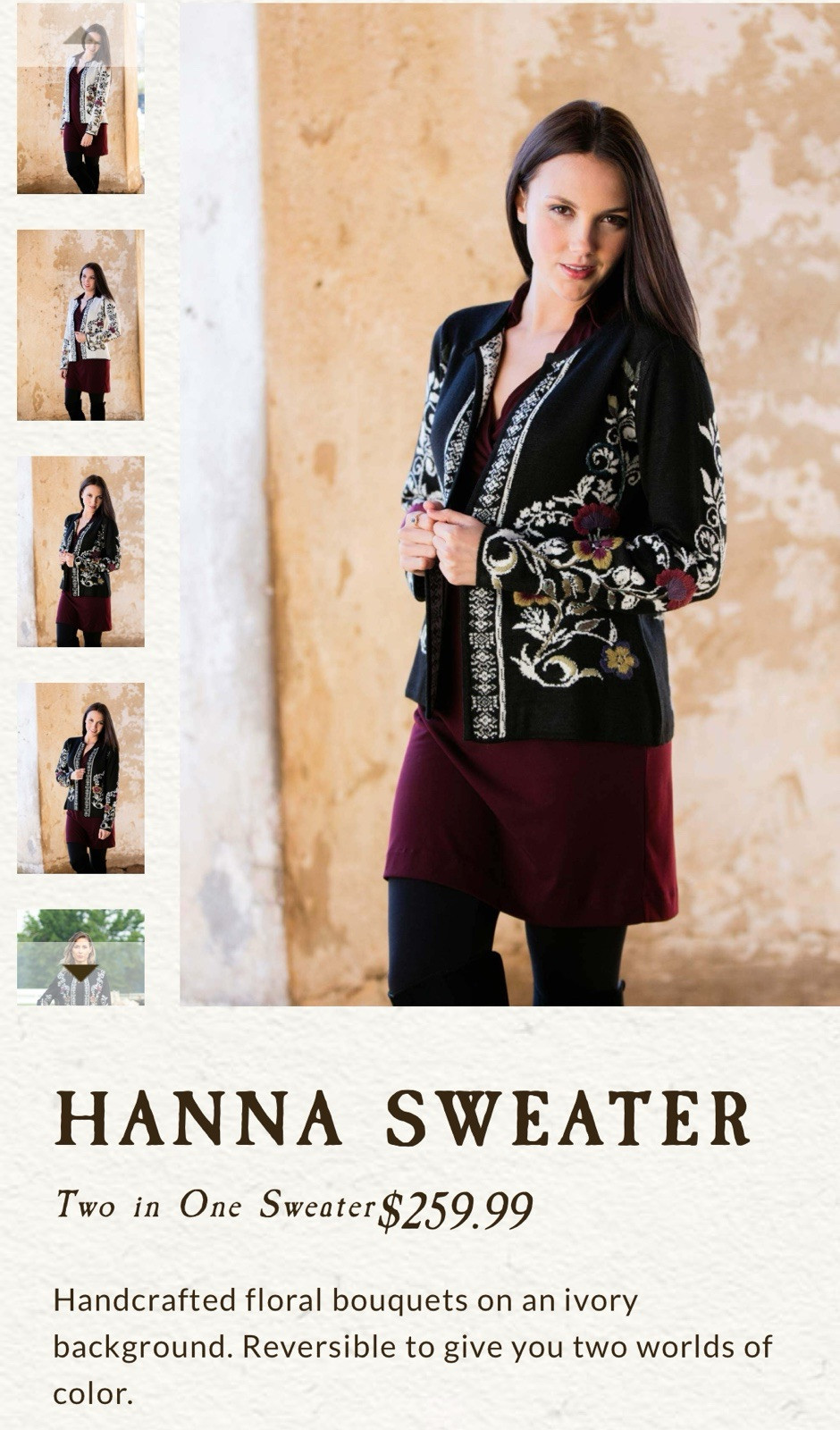 Simply Natural Alpaca Blend L/XL Floral Embroidered Cardigan Reversible NWOT