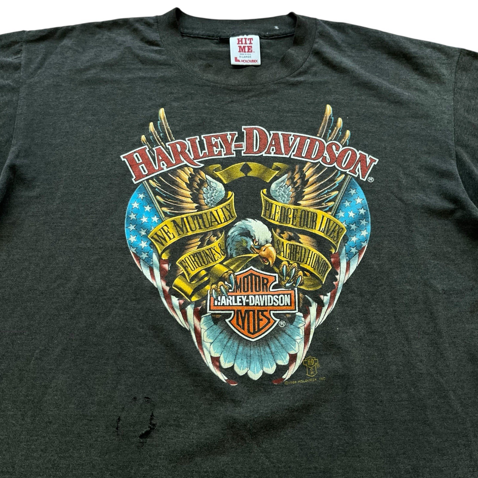 Vintage 1988 Harley-Davidson HOLOUBEK T-shirt We Mutually Pledge XL Faded W Wear