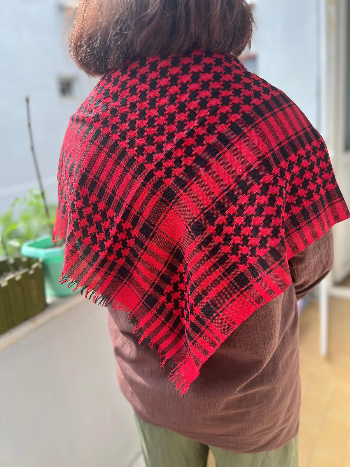 Authentic Red Black Cotton Keffiyeh Traditional Scarf Shawl Handmade Unique