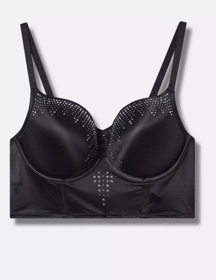 Womens Torrid XO Plunge Push-Up Bra Diamante rhinestone Black Size 50 B
